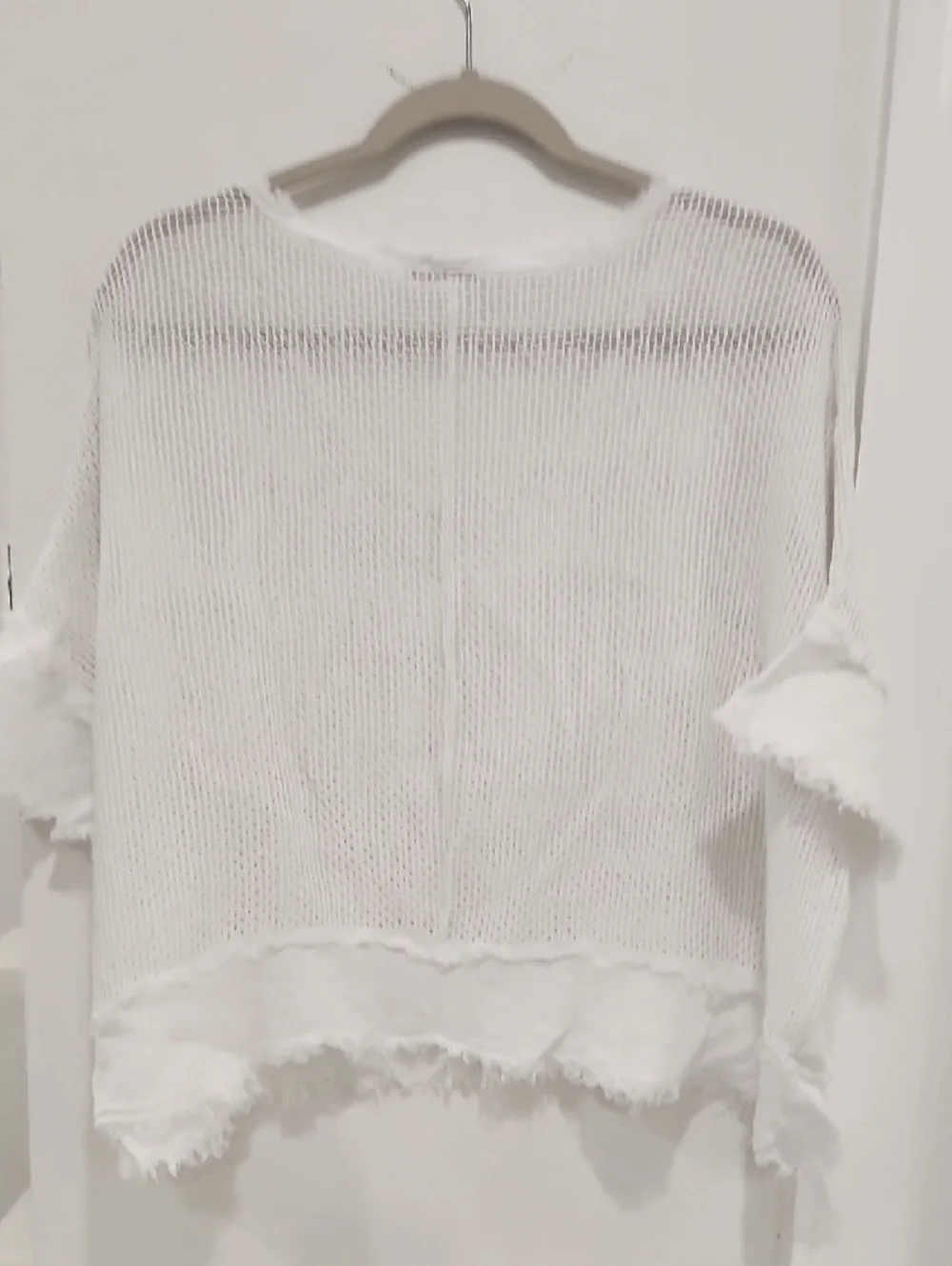 White Open Weave Women's Blouse - Lightweight Knit Top - Picture 6 of 7